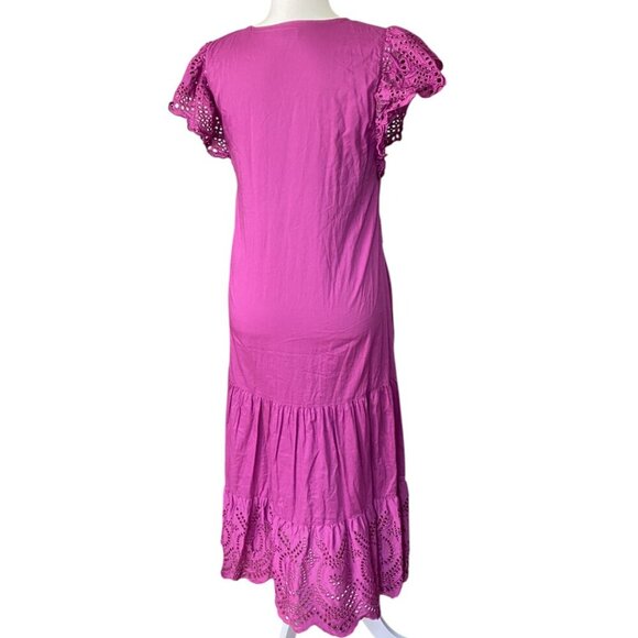 RAILS Gia Eyelet Dress in Berry 100% Cotton Boho Midi Dress Small Purple - Picture 8 of 11
